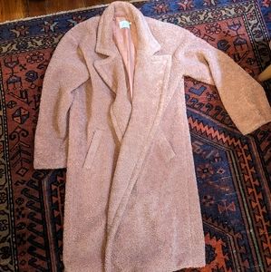 Lush Faux Sherpa Teddy Oversized Coat in Dusty Rose